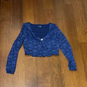 Navy Blue Floral Lace Crop Top